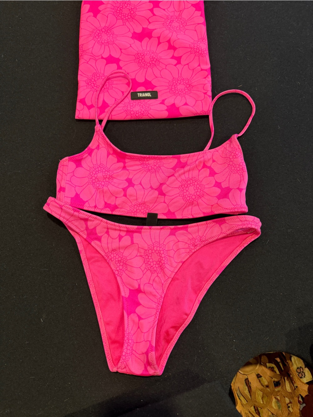 triangl swimwear Neon Pink Floral Bikini Top